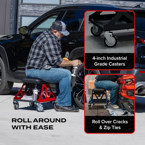 Miniatura 5 de Vyper Low Pro - Taburete de garaje con asiento extraíble para mecánicos, automoción, bricolaje, silla de taller con ruedas de capacidad de 400