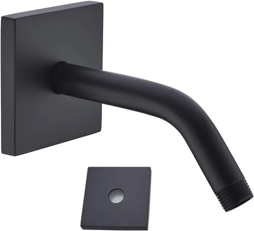 Miniatura 24 de Brazo de ducha de 16 pulgadas con brida, acero inoxidable negro mate de 90 grados, brazo de extensión de cabezal de ducha montado en la pared