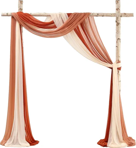 Miniatura 19 de Floroom Tela drapeada de arco de boda, 2 paneles de 19 pies, cortinas de tela de gasa blanca, decoración de ceremonia de boda, recepción Blanco
