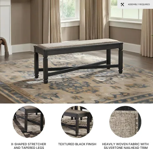 Miniatura 4 de Signature Design by Ashley Tyler Creek Farmhouse - Banco de comedor tapizado con patas cónicas, tela tejida pesada, madera, asiento de 19.5 pulgadas