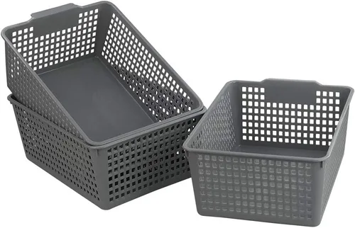 Miniatura 3 de Gloreen Paquete de 3 cestas de almacenamiento de plástico grandes, cesta de almacenamiento multiusos para organizador, color gris