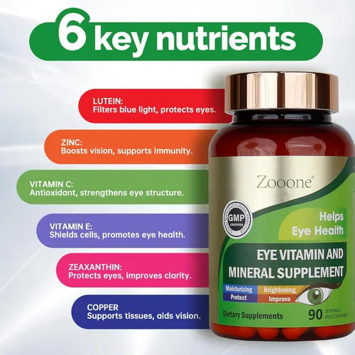 Miniatura 4 de zooone Luteína y Zeaxantina Vitaminas para los Ojos, Suplemento de Vitaminas y Minerales para los Ojos con Vitamina C, E, Zinc, Cobre, Apoyo