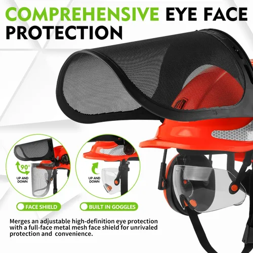 Miniatura 3 de GREEN DEVIL Casco protector de seguridad para motosierra, casco forestal con visera integrada de malla, protector facial de malla, orejeras 4 en 1