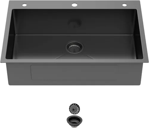 Miniatura 24 de Fregadero de cocina de 13 pulgadas color negro plomizo de 13 x 15 pulgadas, fregadero de cocina de acero inoxidable calibre 18, fregadero hecho a