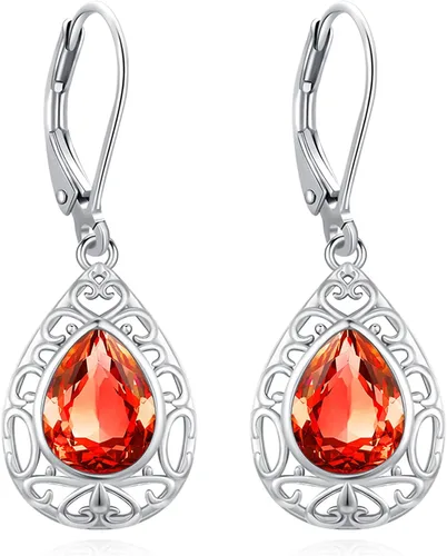 Miniatura 244 de Aretes colgantes de plata de ley con diseño de árbol de la vida, flor, abeja, animales, gato, colibrí, piedra lunar, turquesa, aretes con cierre