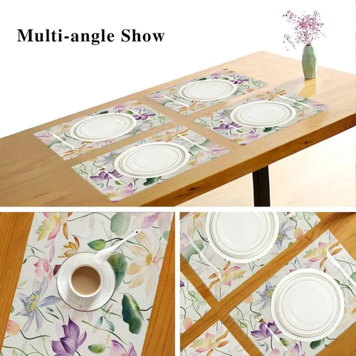 Miniatura 6 de Personalizado Bangladesh Water Lily Belleza Flores Configuración de mesa para mesa de comedor Decoración Cena Impermeable Manteles individuales