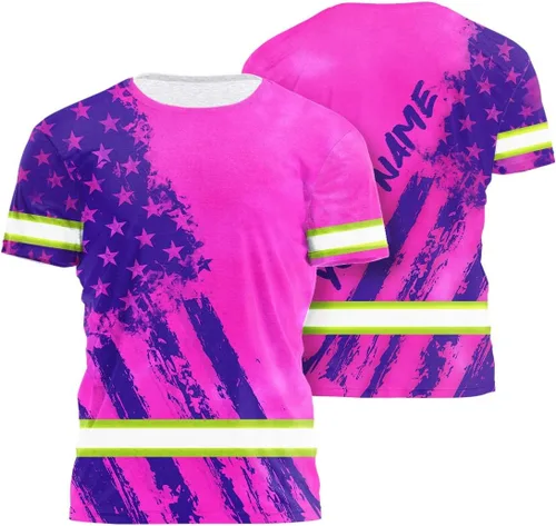 Miniatura 23 de Camisa de alta visibilidad con bandera de Estados Unidos de color para hombres y mujeres, con nombre personalizado, camisa de seguridad reflectante