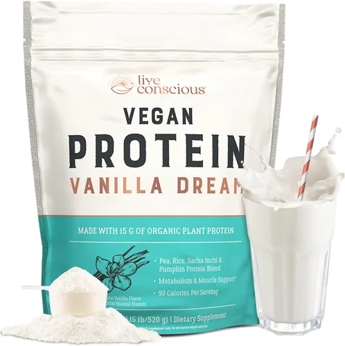 Miniatura 6 de Live Conscious Cosmic Cacao - Proteína en polvo vegana orgánica, sabor a chocolate, mezcla a base de plantas, proteína de guisante, arroz integral