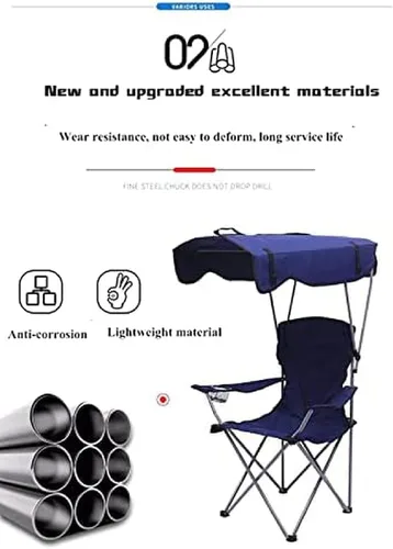 Miniatura 4 de Folding Camp Chair With Canopy, Portable Aluminum Beach Outdoor Fishing With Sun Shade And Carrying Bag, Garden Chair For Beach, Pool