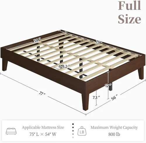 Miniatura 2 de Yaheetech Estructura de Cama Completa de Madera Sólida Natural con Plataforma con Soporte de Listones de Madera, Espacio de 12 Pulgadas Debajo