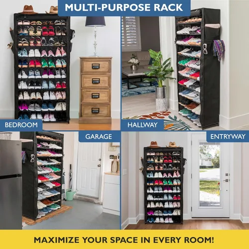 Miniatura 7 de Sundaze Zapatero con cubierta - Estante para zapatos de 10 niveles para entrada de puerta frontal, organizador de zapatos alto y resistente