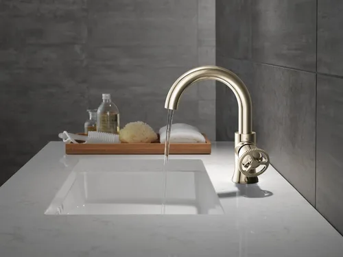 Miniatura 2 de Delta Trinsic - Grifo de baño de arco alto de 1 orificio con mango de rueda, níquel pulido, grifo de fregadero de baño de un solo agujero