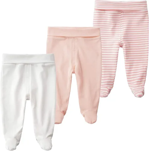 Pantalones de algodón con pies de cintura alta para recién nacidos, para bebés de 0 a 12 meses, paquete de 3 unidades, 1 paquete