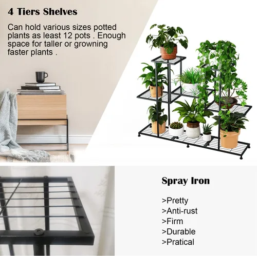 Miniatura 6 de Twhep Soporte de Metal para Plantas, 5 Niveles Soportes Multifuncionales para Plantas de Interior, Estante Decorativo de Acero Negro para Plantas
