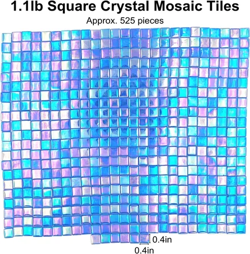 Miniatura 2 de Azulejos de mosaico de cristal cuadrados de 1.1 libras, azulejos de mosaico de vidrio iridiscentes para manualidades, piezas de mosaico, Azul marino