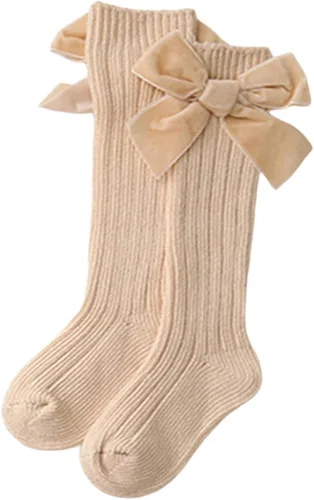 Miniatura 7 de Calcetines altos hasta la rodilla con lazos, tubo largo con volantes, medias de uniforme para bebés, calcetines de punto acanalados