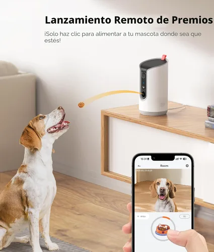 Miniatura 2 de TKENPRO Cámara para mascotas 2K con dispensador de golosinas, cámara para perros con vista de 360° y aplicación para teléfono, WiFi 5G y 2.4G, Blanco