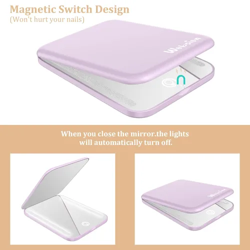 Miniatura 5 de WOBSION Espejo de viaje recargable con luz, espejo de aumento compacto 1x/3x para maquillaje, 3 modos de color, portátil para bolso, bolsillo
