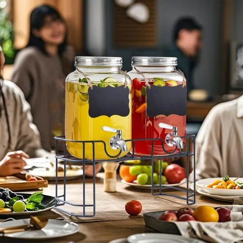 Miniatura 6 de dispensador de bebidas de vidrio de 1 galón con soporte, paquete de 2 dispensadores de vidrio con llave de acero inoxidable, dispensador de agua