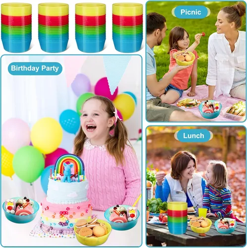Miniatura 4 de Dandat 96 cuencos de plástico para niños de 14 onzas de colores brillantes, cuencos pequeños de cereales aptos para lavavajillas, microondas