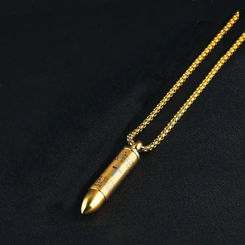 Miniatura 2 de Collar con colgante de cruz para hombre oro negro urna inglesa oración del Señor acero inoxidable ceniza conmemorativa cadena de bala para regalo