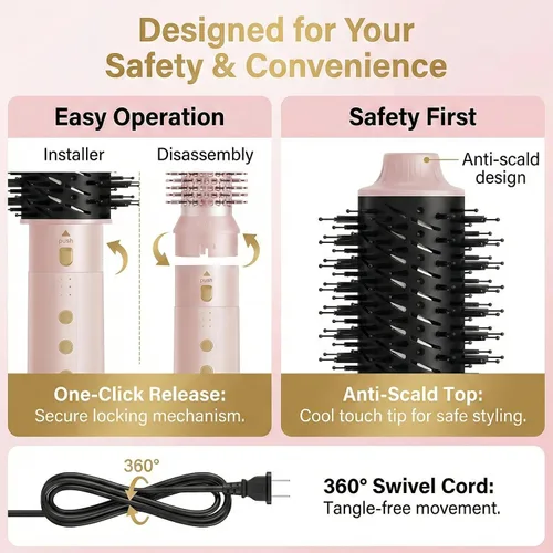 Miniatura 7 de Cepillos de cabello de aire caliente 6 en 1 y cepillo de soplado - Cepillo secador de pelo de 110,000 RPM - Cepillo secador de cabello - Secado