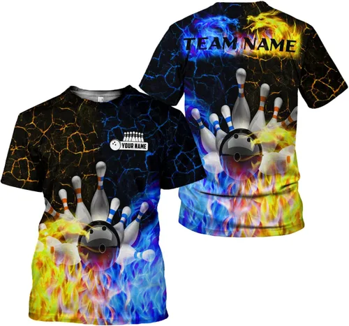 Miniatura 4 de Camisa de bolos personalizada, camisas con nombre personalizado, regalo para mujeres y hombres, mujeres, equipo de polo 3D, unisex, camiseta