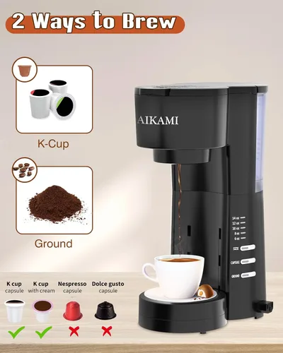 Miniatura 3 de Cafetera de una sola porción 4 en 1 con espumador de leche y molinillo de café, cafetera para taza K y café molido, con depósito de agua extraíble