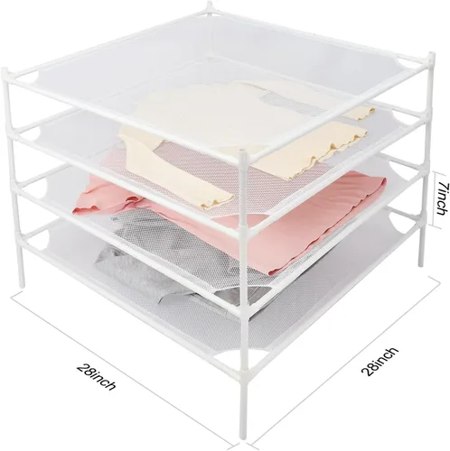 Miniatura 7 de Estante de secado de suéter plano, de malla de tubo de metal, para lavandería con pies de goma, estante apilable para secadora de ropa para arte