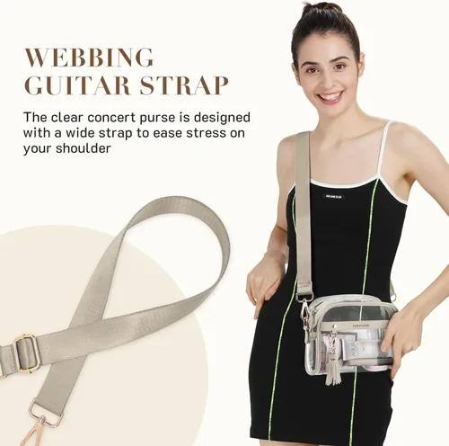Miniatura 2 de Missnine Bolsa transparente – Bolso pequeño aprobado por estadios para mujer – Bolsa cruzada para conciertos y eventos deportivos Caqui