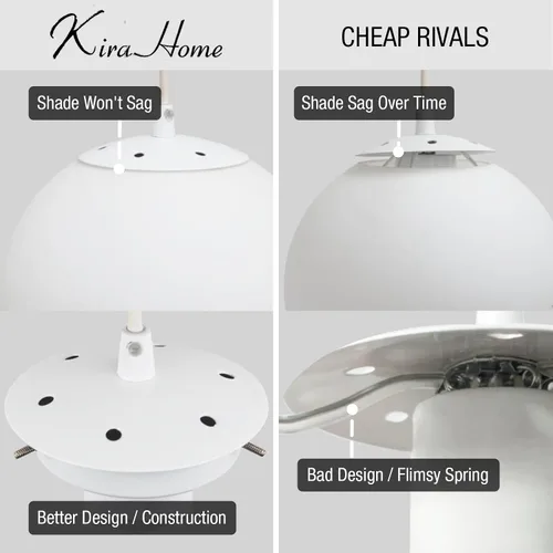 Miniatura 2 de Kira Home Ceres - Lámpara colgante de orbe moderna de mediados del siglo de 12 pulgadas con difusor esmerilado blanco mate suave, acabado de latón