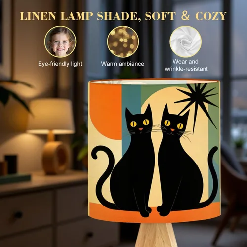 Miniatura 5 de Tripod Table Lamp Mid Century Modern Black Cat Retro Atomic Halloween Bedside Lamps Small Lamp Nightstand Lamp with Linen Lampshade Table Lamps for