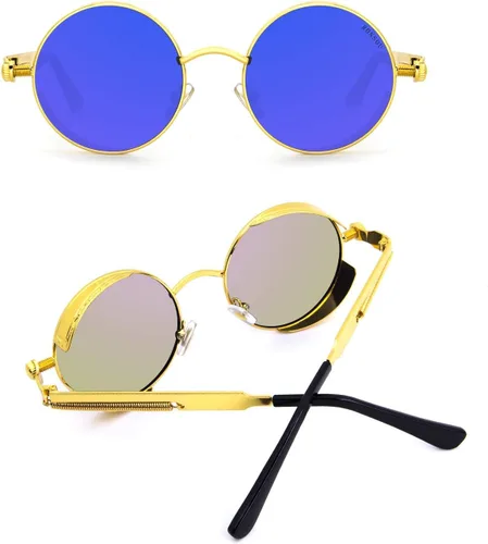 Miniatura 3 de RONSOU - Lentes de sol polarizados estilo steampunk redondas y vintage, con protección UV400, con marco