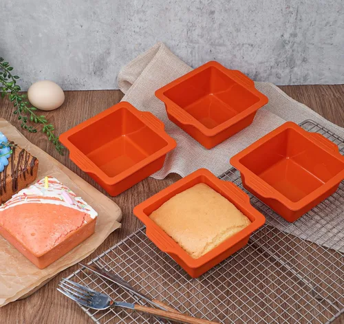 Miniatura 4 de Webake Moldes cuadrados de silicona de 4 pulgadas, moldes de silicona cuadrados antiadherentes para hornear, cubitos de hielo, gelatina, jabón, sin