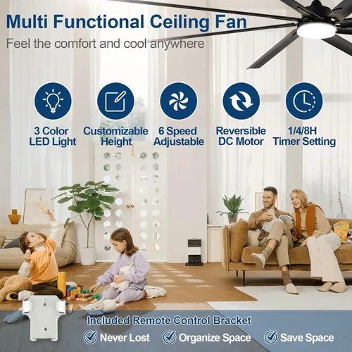 Miniatura 3 de Ventilador de Techo Grande con Luz: Ventilador Exterior de 100 Pulgadas - Ventilador de Techo Industrial con Control Remoto para Taller, Garaje
