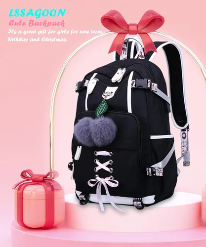 Miniatura 9 de Mochila para mujeres, adolescentes, niños y niñas, resistente al agua, casual, para laptop con puerto de carga USB, bonita bolsa para viajes