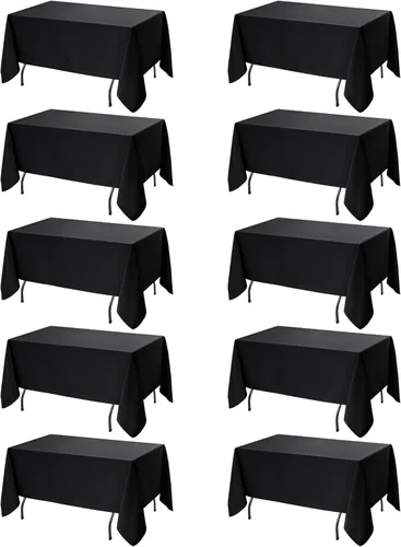 Miniatura 14 de Paquete de 6 manteles negros para mesas cuadradas, 54 x 54 pulgadas, tela de poliéster resistente a las manchas para mesas de 2 pies, manteles