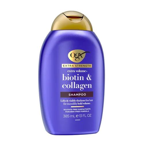 Miniatura 6 de OGX Champú voluminizador de colágeno extra fuerte con vitamina B7 y proteína de trigo hidrolizada para cabello fino. Tensioactivos sin sulfato