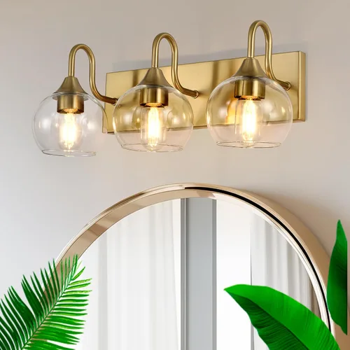 Miniatura 10 de Lámpara de baño de 3 luces, luces costeras con pantalla de cristal de cristal, lámpara de pared negra para espejo de cocina, pasillo, dormitorio