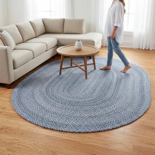 Miniatura 45 de Super Area Rugs Farmhouse - Alfombra trenzada de algodón reversible para cocina, gris y blanco, 4 x 6 pies, ovalada