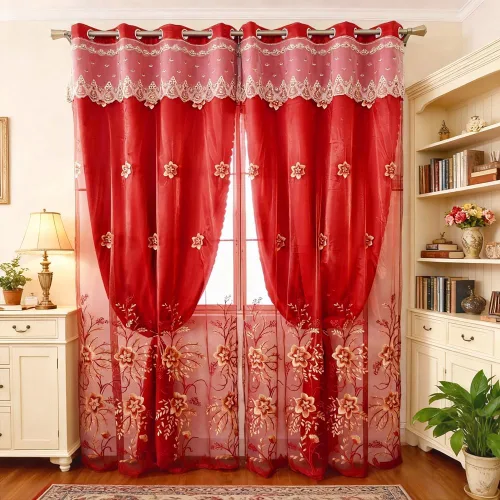 Miniatura 14 de Amidoudou 1 par de cortinas europeas de doble capa para sala de estar, dormitorio, cortinas bordadas de flores de lujo con cenefa