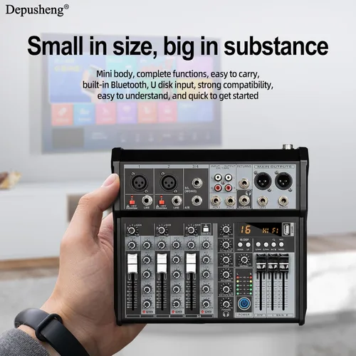 Miniatura 4 de Depusheng Mezclador de Audio Profesional, Sistema de Consola de Mezcla de Tablero de Sonido de Interfaz de Audio de 4 Canales, Mezclador DJ