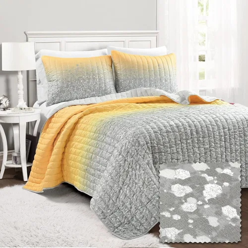 Miniatura 20 de Lush Decor Juego de edredón de 3 piezas con estampado metálico degradado con purpurina, individual, aguamarina y gris