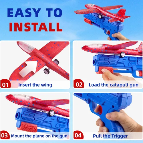 Miniatura 5 de Neoot Avión de juguete, paquete de 3 juguetes de lanzador de aviones, 2 modos de vuelo, avión planeador, juguetes al aire libre para niños de 3, 4