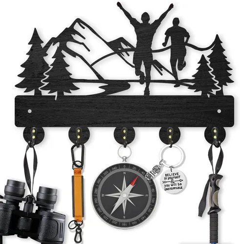 Miniatura 12 de MAYJOYDIY Perchero de pared de madera con 5 ganchos, diseño de ciervo de bosque negro, soporte para llaves y organizador para entrada, pasillo, sala