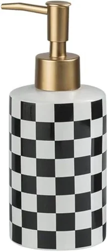 Dispensador de jabón de cerámica a cuadros con bomba mate dorada a prueba de óxido, dispensador de jabón decorativo para baño o cocina (negro y