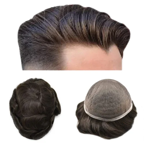 Miniatura 69 de PUNRU HAIR Completo Swiss Lace Toupee para hombres Sistema de cabello humano real Sistema de reemplazo de cabello humano para hombre Toupee