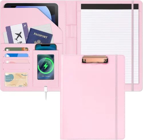 Miniatura 12 de Ospelelf Portapapeles de almacenamiento rosa para mujer, folio con bloc de notas, carpeta de cuero para profesores Elemento en polvo