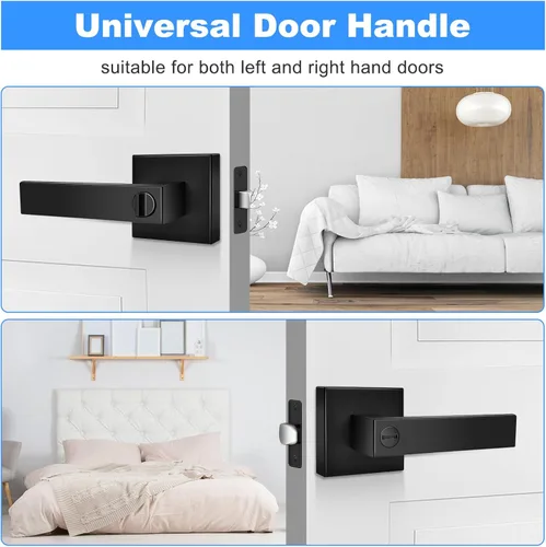 Miniatura 3 de Manija de puerta de privacidad, paquete de 10 manijas de puerta color negro mate, perilla de puerta interior sin llave con cerradura para dormitorio