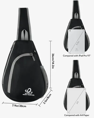 Miniatura 7 de Bolso de hombro WATERFLY, morrales, bolsos, mochilas triangulares cruzadas sobre el cuerpo, de soga, para senderismo o mochilas multiuso y bolsa